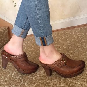 Earthies Studded Platform Chunky Heel Leather Mule